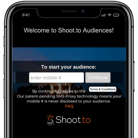 Phone showing the Shoot.to sign-up screen