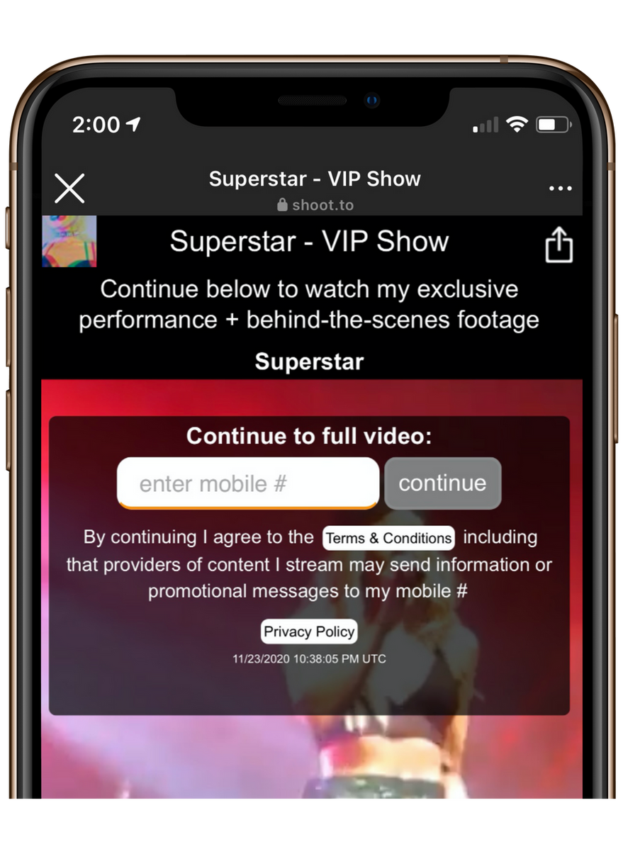 Phone showing Shoot.to contacts