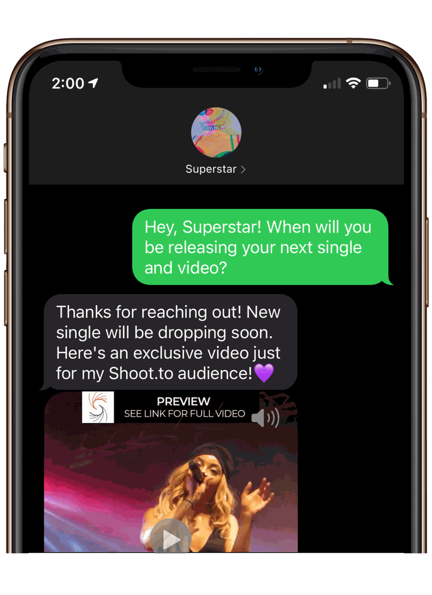 Phone showing a Shoot.to message thread